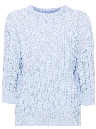 Shop Peserico Fishnet Sweater In Light Blue