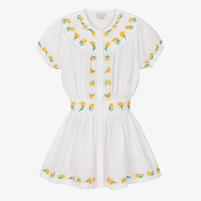 Shop Stella Mccartney Kids Teen Girls White Linen Sunflower Dress