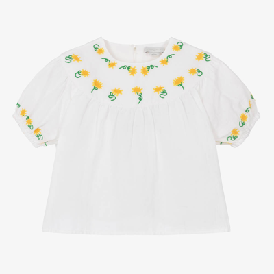 Shop Stella Mccartney Kids Teen Girls White Linen Sunflower Blouse