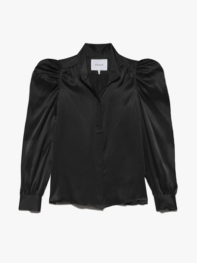 Frame Gillian Long Sleeve Top Noir 100% Silk In Noir
