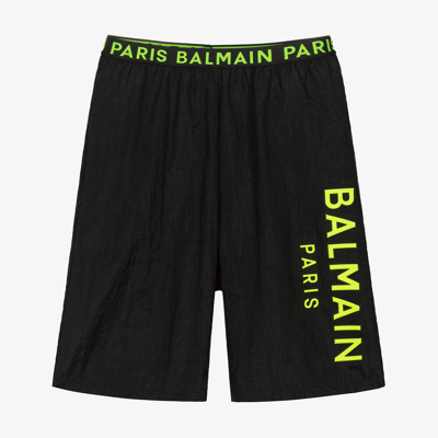 Shop Balmain Teen Boys Black Swim Shorts
