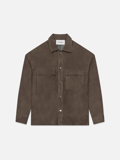 Shop Frame Long Sleeve Suede Shirt Dark Wood Leather
