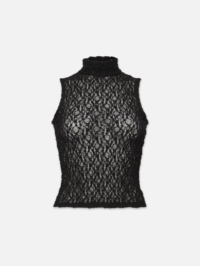 Frame Mock Neck Sleeveless Mesh Top In Black