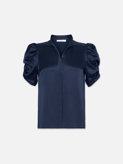 Shop Frame Puff Sleeve Blouse Top Navy Silk