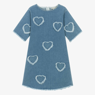 Shop Stella Mccartney Kids Teen Girls Blue Denim Heart Dress