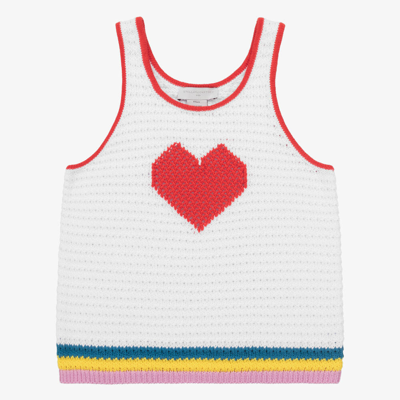 Shop Stella Mccartney Kids Teen Girls White Crochet Knit Heart Top