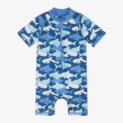 Shop Soli Swim Boys Blue Sharks Sun Suit (upf50+)