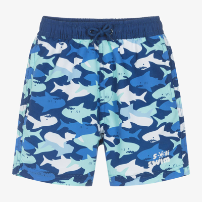 Shop Soli Swim Boys Blue Shark Swim Shorts