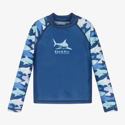 Shop Soli Swim Boys Blue Shark Sun Protective Top (upf50+)