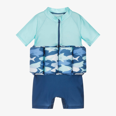 Shop Soli Swim Boys Blue Shark Float Suit (upf50+)