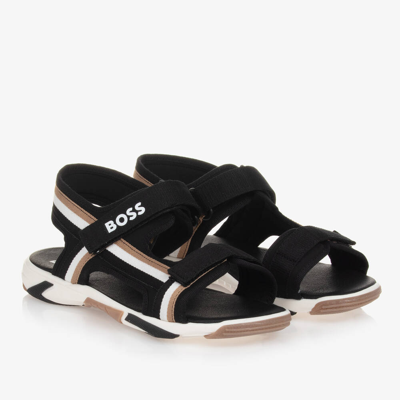 Shop Hugo Boss Boss Teen Boys Black Stripe Velcro Sandals