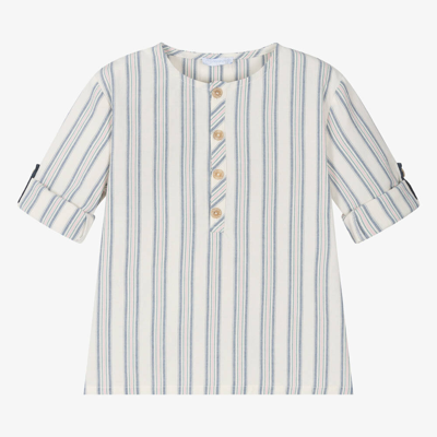 Shop Laranjinha Boys Ivory Striped Cotton Shirt