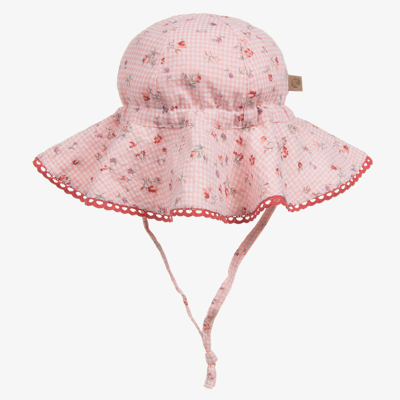 Shop Laranjinha Baby Girls Pink Check & Floral Sun Hat