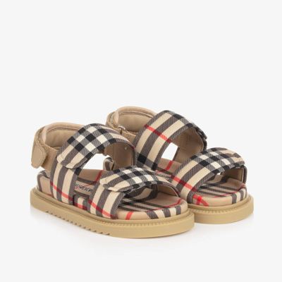 Shop Burberry Junior Archive Beige Check Sandals