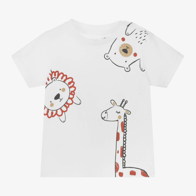 Shop Ido Mini Baby White Safari Animal Cotton T-shirt
