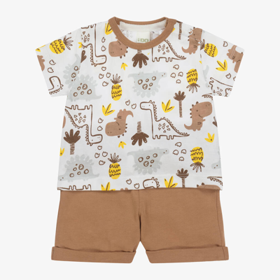 Shop Ido Mini Baby Boys Beige Cotton Shorts Set