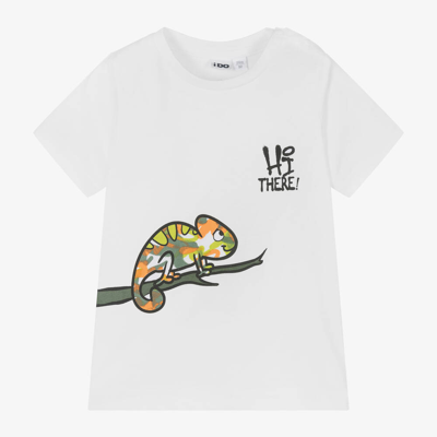 Shop Ido Baby Boys White Chameleon Print Cotton T-shirt