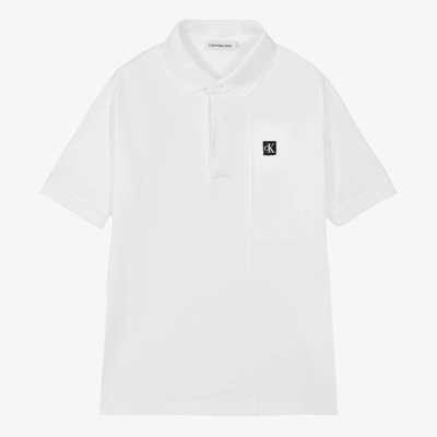 Shop Calvin Klein Teen Boys White Cotton Polo Shirt