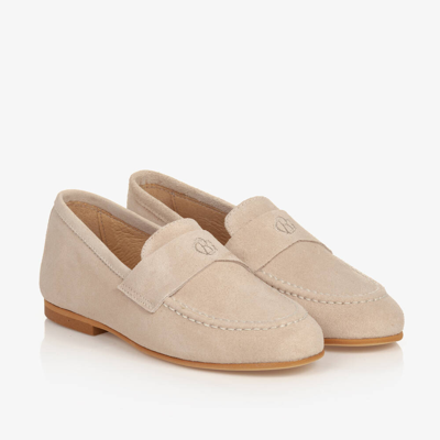 Shop Beatrice & George Boys Beige Leather Monogram Loafers