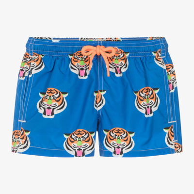 Shop Mc2 Saint Barth Boys Blue Tiger Swim Shorts