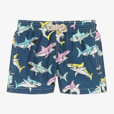 Shop Mc2 Saint Barth Boys Blue Shark Swim Shorts