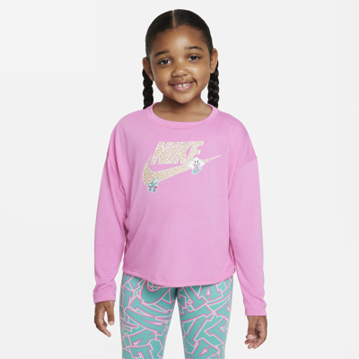 Shop Nike Notebook Print Long Sleeve Knit Top Little Kids Top In Pink