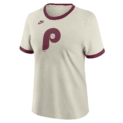 Shop Nike Philadelphia Phillies Cooperstown Logo  Women's Mlb Ringer T-shirt In Brown