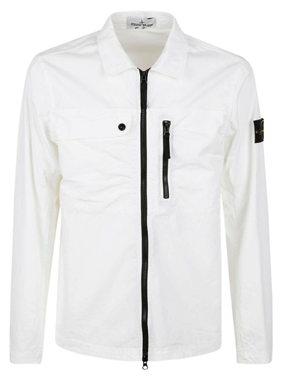 Shop Stone Island Zip Up Collared Jacket In White