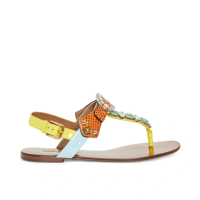 Shop Dolce & Gabbana Leather Ayers Crystal Sandals In Yellow