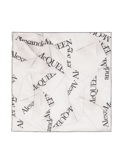 Shop Alexander Mcqueen Neutral Origami Logo Silk Scarf In White