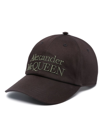 Shop Alexander Mcqueen Black Logo Embroidered Cotton Cap