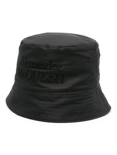 Shop Alexander Mcqueen Black Logo Embroidered Bucket Hat