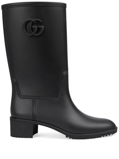 Shop Gucci Double G Leather Boots - Women's - Rubber/fabric In Black