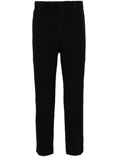 Issey Miyake Ns Black Pleated Belt Loops Tapered Leg Relaxed-fit Knitted Trousers In Black