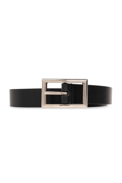 Shop Saint Laurent Rectangular Buckle Belt In Black