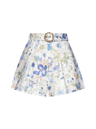 Shop Zimmermann Natura Chambray Belted Shorts In Multi