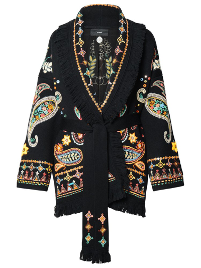Shop Alanui Inner Energy Embroidered Belted Fringed Cardigan In Multi