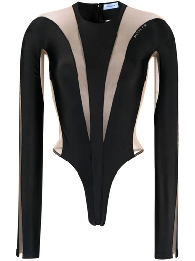 Shop Mugler Illusion Bodysuit In Black