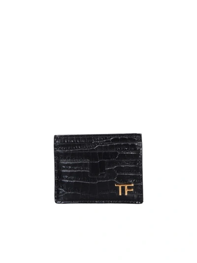 Shop Tom Ford Crocodile Effect Leather Cardholder In Black