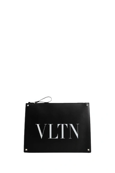 Shop Valentino Vltn Leather Clutch In Black
