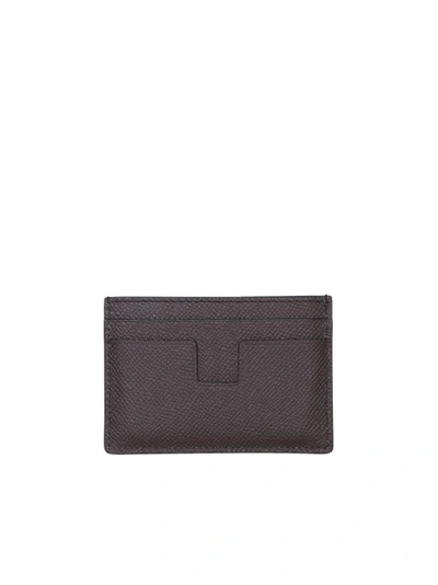 Shop Tom Ford Logo Patch Leather Cardholder In Grey