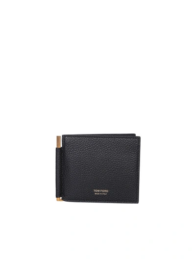 Shop Tom Ford Gold-tone Print Logo Leather Cardholder In Black