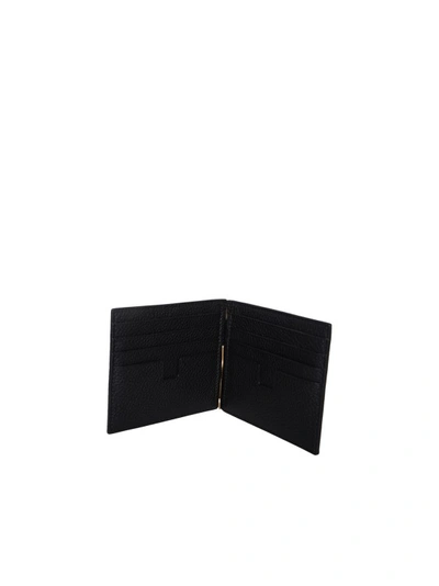 Shop Tom Ford Gold-tone Print Logo Leather Cardholder In Black