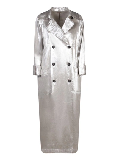 Shop Brunello Cucinelli Linen Trench Coat In Silver