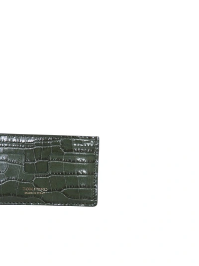 Shop Tom Ford Crocodile Effect Leather Cardholder In Grey