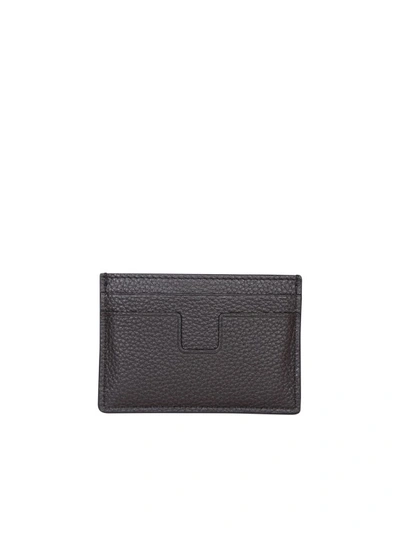 Shop Tom Ford Black Leather Cardholder In Grey