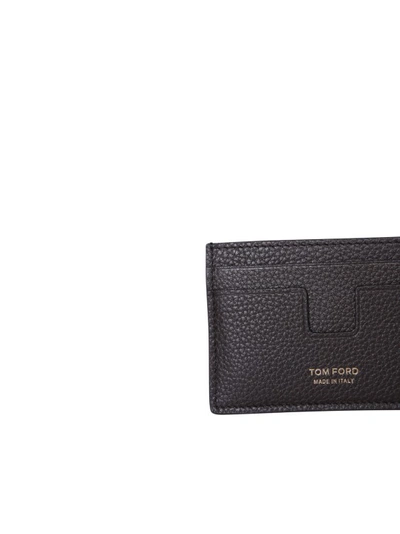 Shop Tom Ford Black Leather Cardholder In Grey