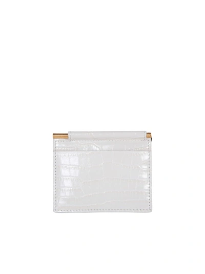 Shop Tom Ford Gold-tone Logo Print Leather Cardholder In White