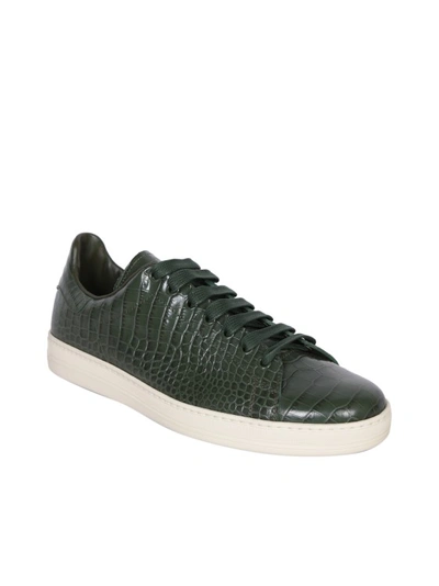 Shop Tom Ford Croc Effect Leather Sneakers In Grey