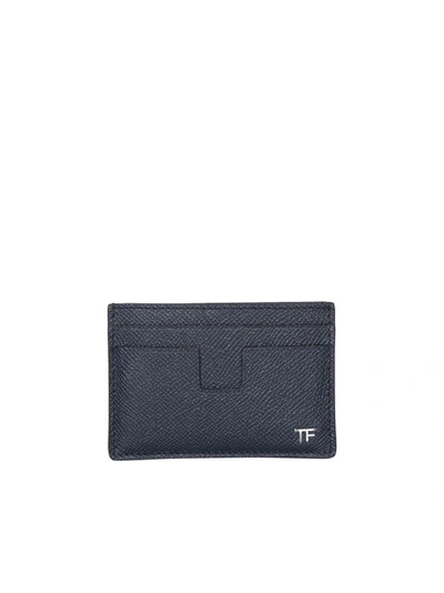Shop Tom Ford Blue Leather Cardholder In Grey